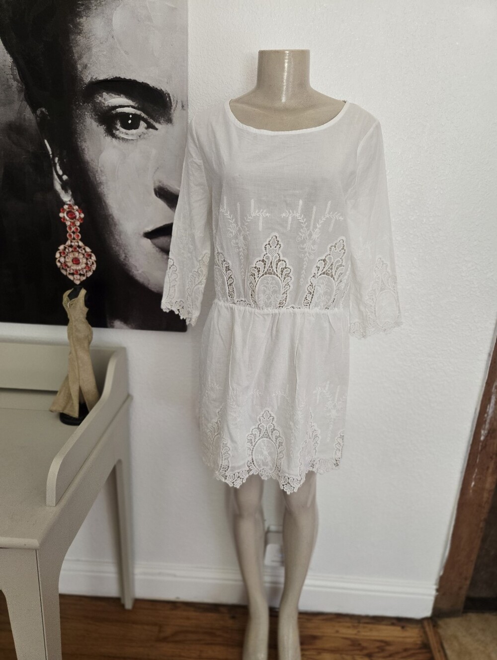 NWT Relished Floral White Embroidered Cotton Blend Women's Dress Size Large